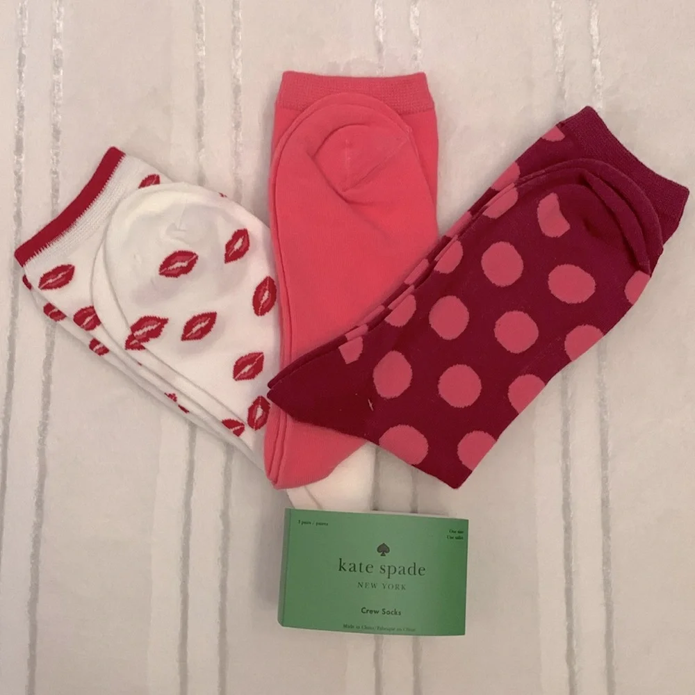 Kate Spade NY Kisses Multi Crew Socks 3 pairs One Size